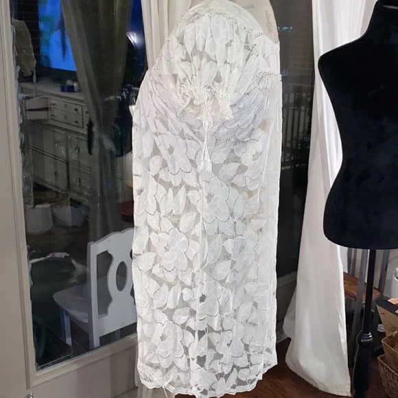Trulli Ivory white sheer lace floral dress shortsleeve size XS​ - Picture 5 of 8